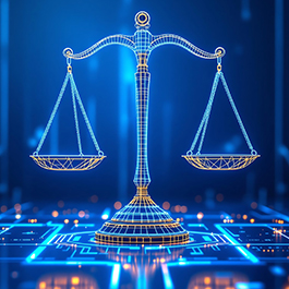 scales of justice on abstract technology background