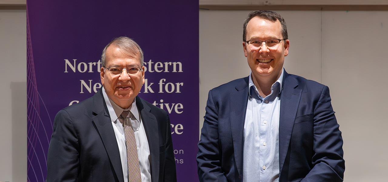 Judge Xavier Rodriguez (L) and moderator Daniel W. Linna Jr.